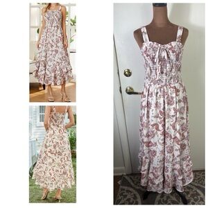 Grace Karin Women’s Sz M Smocked bodice floral ruffled Midi dress multicolor NWT